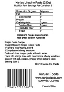 Konjac Pasta Nutritional Label
